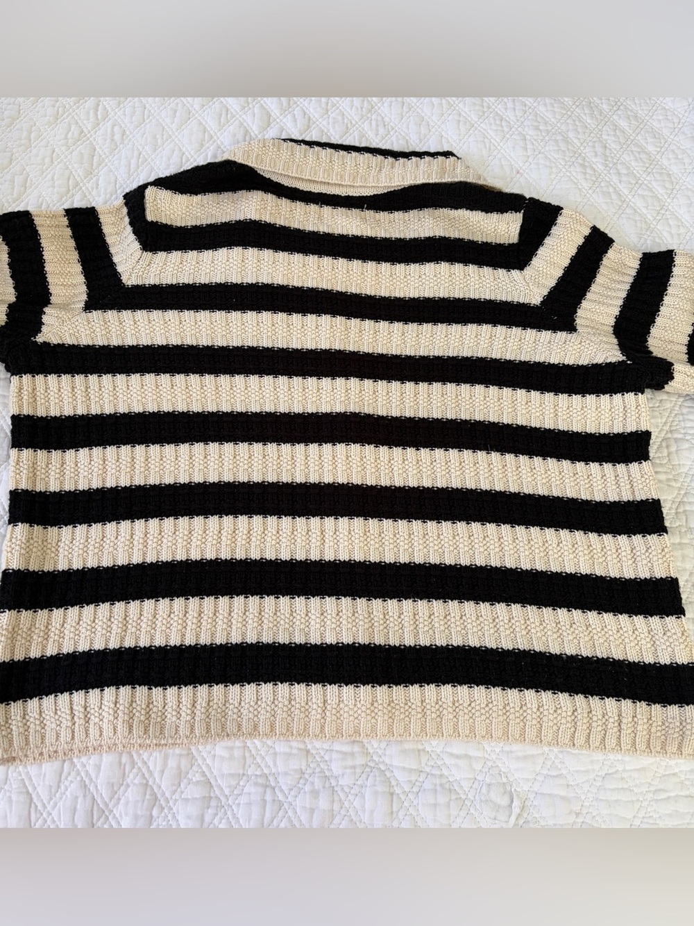 Anthropologie Black and Cream Striped Button-Front Crop Cardigan - Picture 2 of 10